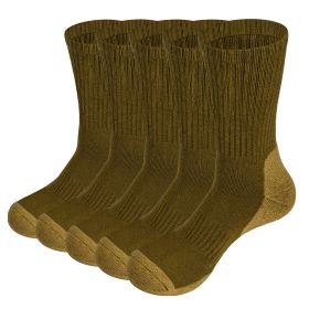 Mens Moisture Wicking Mid Calf Thermal Work Boot Sports Hiking Socks( 5 Pairs/Pack) (Color: Brown, size: XL(Men 41-44 EU))