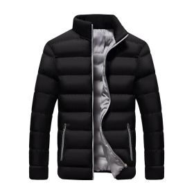 2022 cotton padded clothes men's running distance men's coat new winter stand collar down cotton padded clothes thickene (Color: Black Gray, size: M)